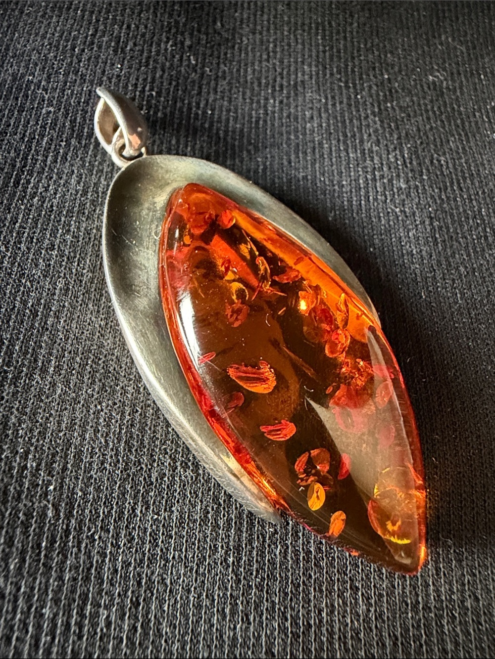 Vintage 925 sterling silver massive statement pendant with Amber